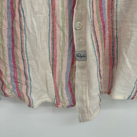 Rails Charli Havana Stripe Linen Blend Shirt Top Ivory Pastel Metallic Thread S - Picture 5 of 6